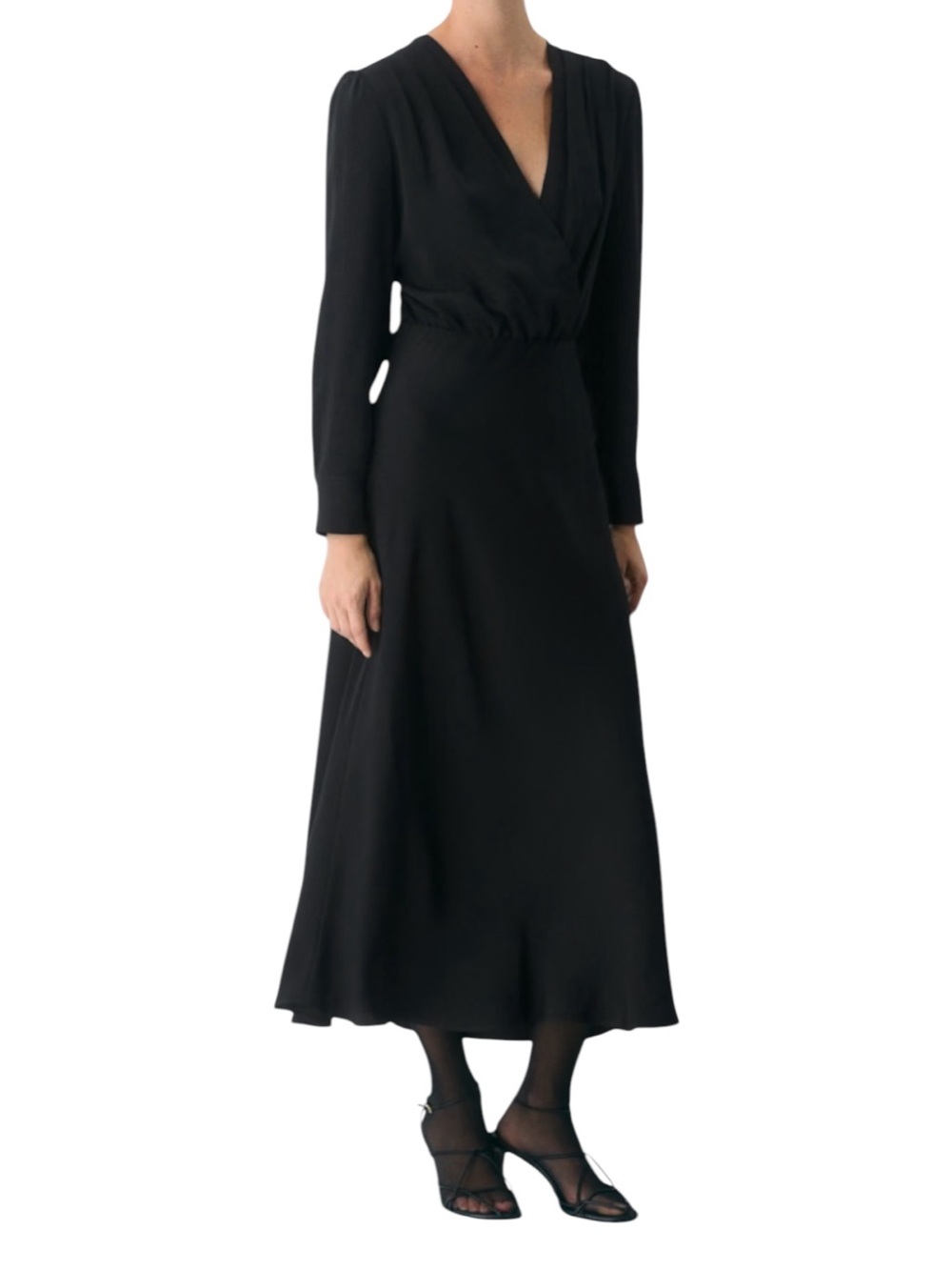 Babaton Aritzia Black Benefactor V-Neck Longsleeve Dress Women’s Medium